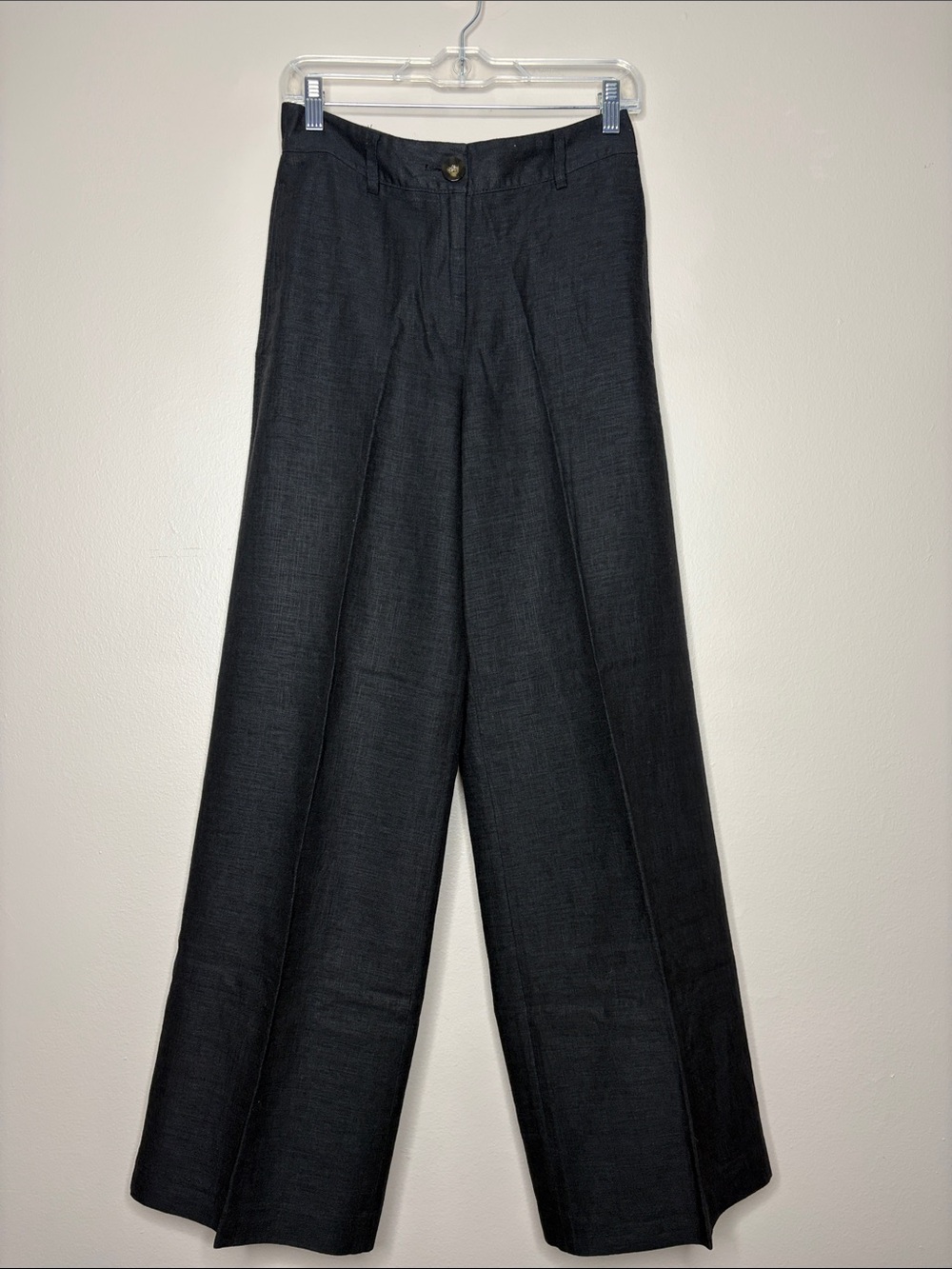 M&S Marks & Spencer Linen Viscose Blend Wide Leg Trousers Black UK 8 / US 4